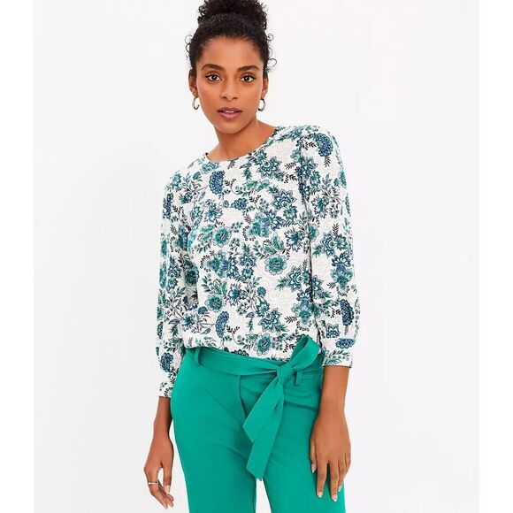 LOFT Sweaters - LOFT Sweater Top Womens M Floral Garden Puff Sleeve Lightweight Cottagecore Boho